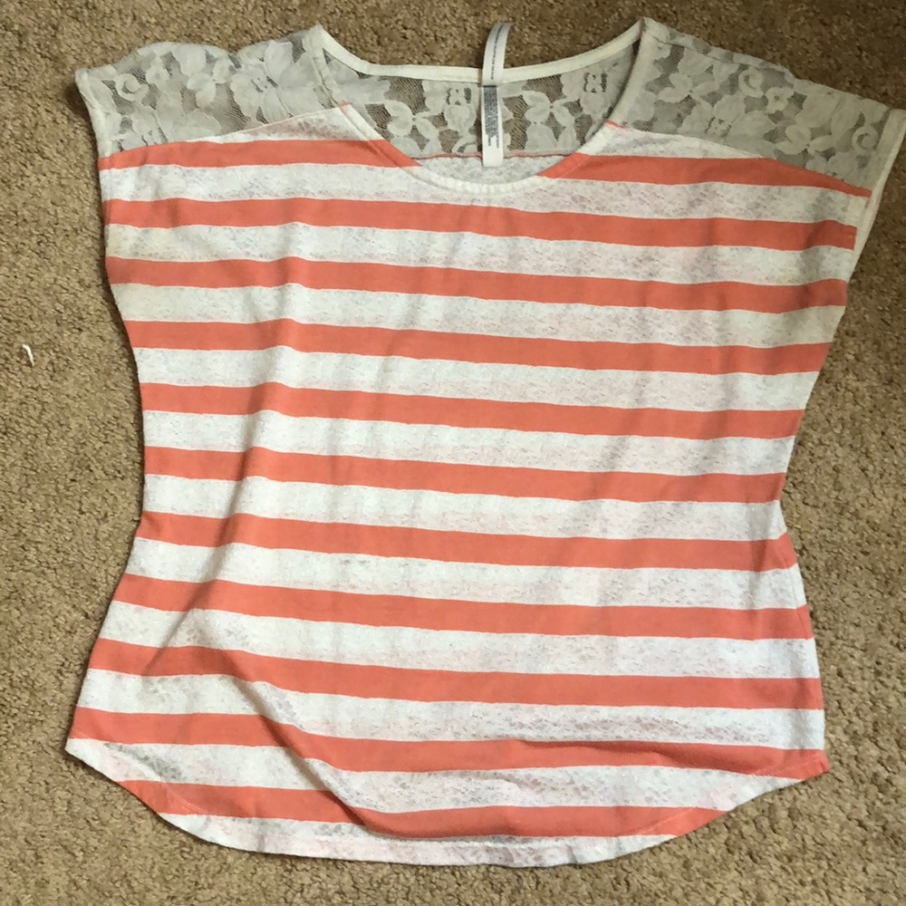 Lace orange and white stripe shirt
